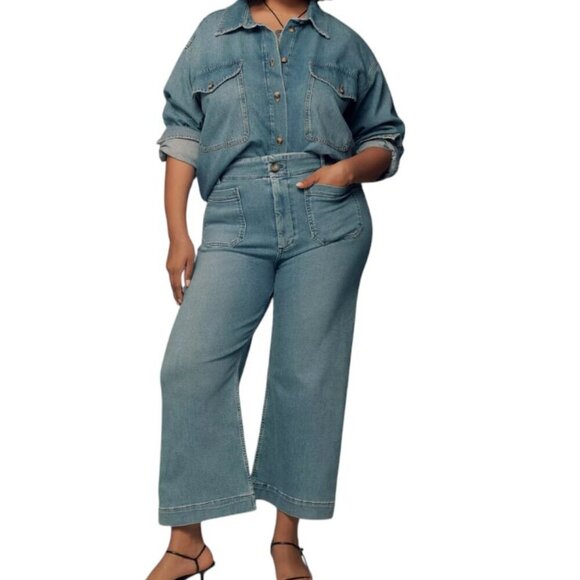 Anthropologie Maeve Colette Regenerative Cotton Crop Wide-Leg Jean, Plus, 26W - Picture 1 of 10